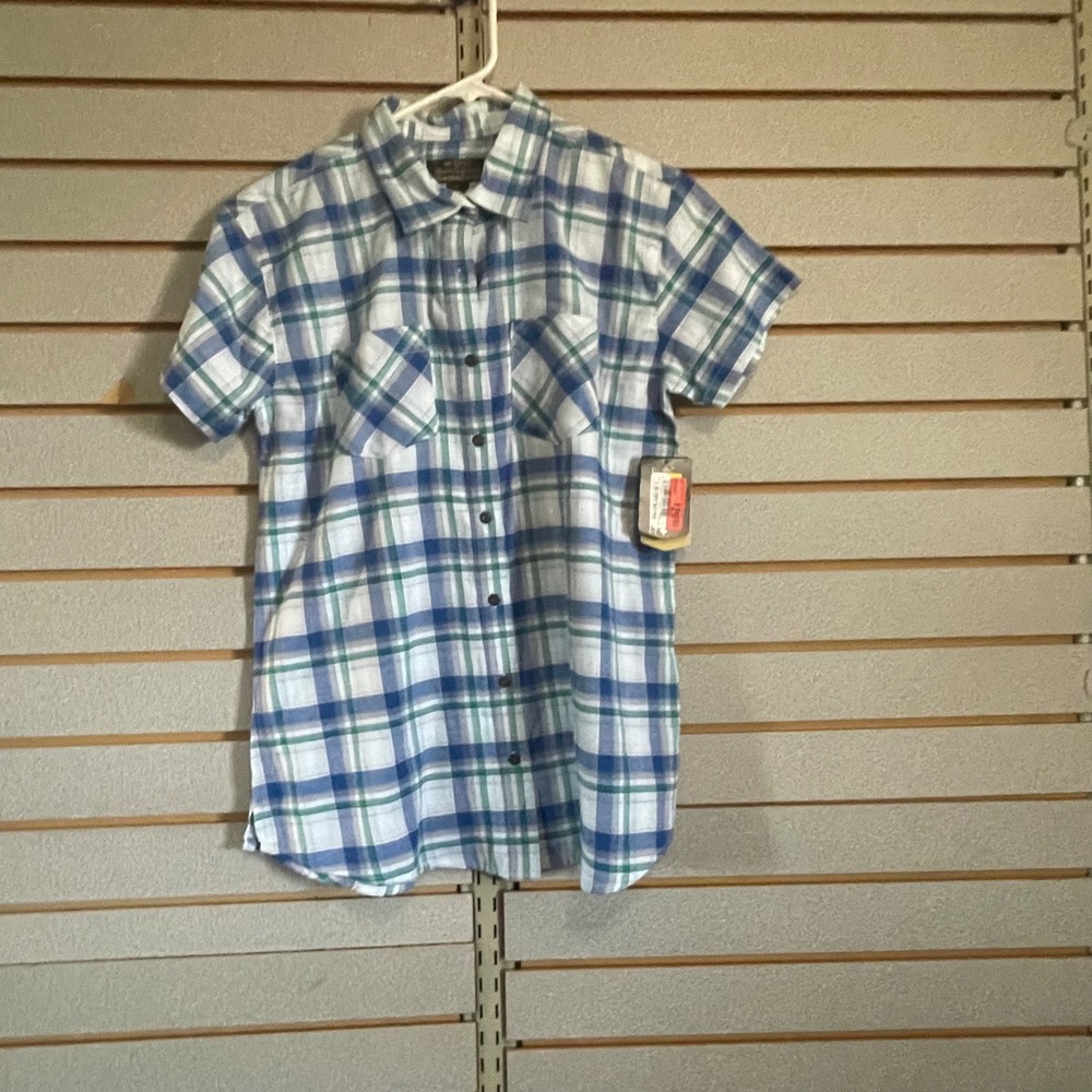 Noble Outfitters Womens Plaid Button Up Short Sleeve Shirt Medium Casual‎